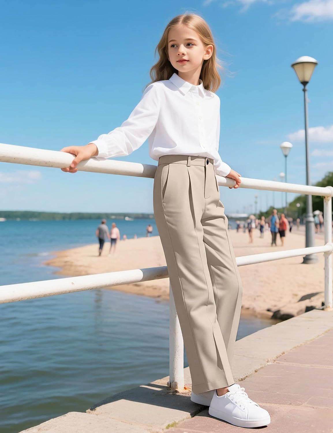 Girls Dress Pants Wide Leg Uniform Pants for Girls Preppy Clothes Size 7-14 Years - Image 7