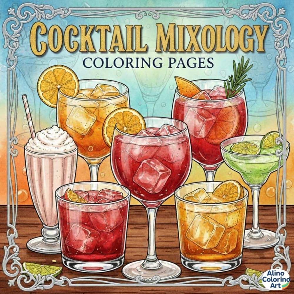 COCKTAIL MIXOLOGY COLORING PAGES: The Elegant Coloring Book for Drink Enthusiasts: Sophisticated Line Art Illustrations of Classic Cocktails, Barware, ... Garnishes for Relaxation and Creative Escape
