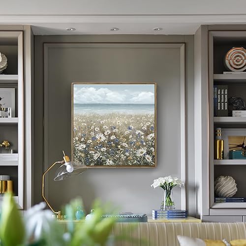 Vista 137 de Lienzo decorativo para pared, baño, estilo bohemio, costero, granja, vaca, montaña, flor, ilustración, obra de arte floral, paisaje rústico de Arte