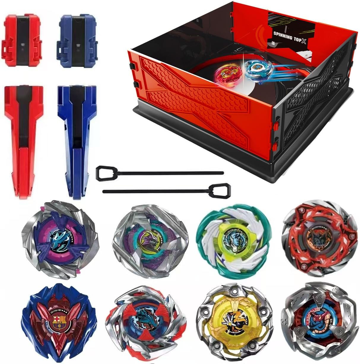 Battling Set, Spinninning Top Burst Toy Combat Battling Game Set, Spinning & Launchers Stadium, Birthday Gift for Boys, bx 8 Spinning Tops (08-2)