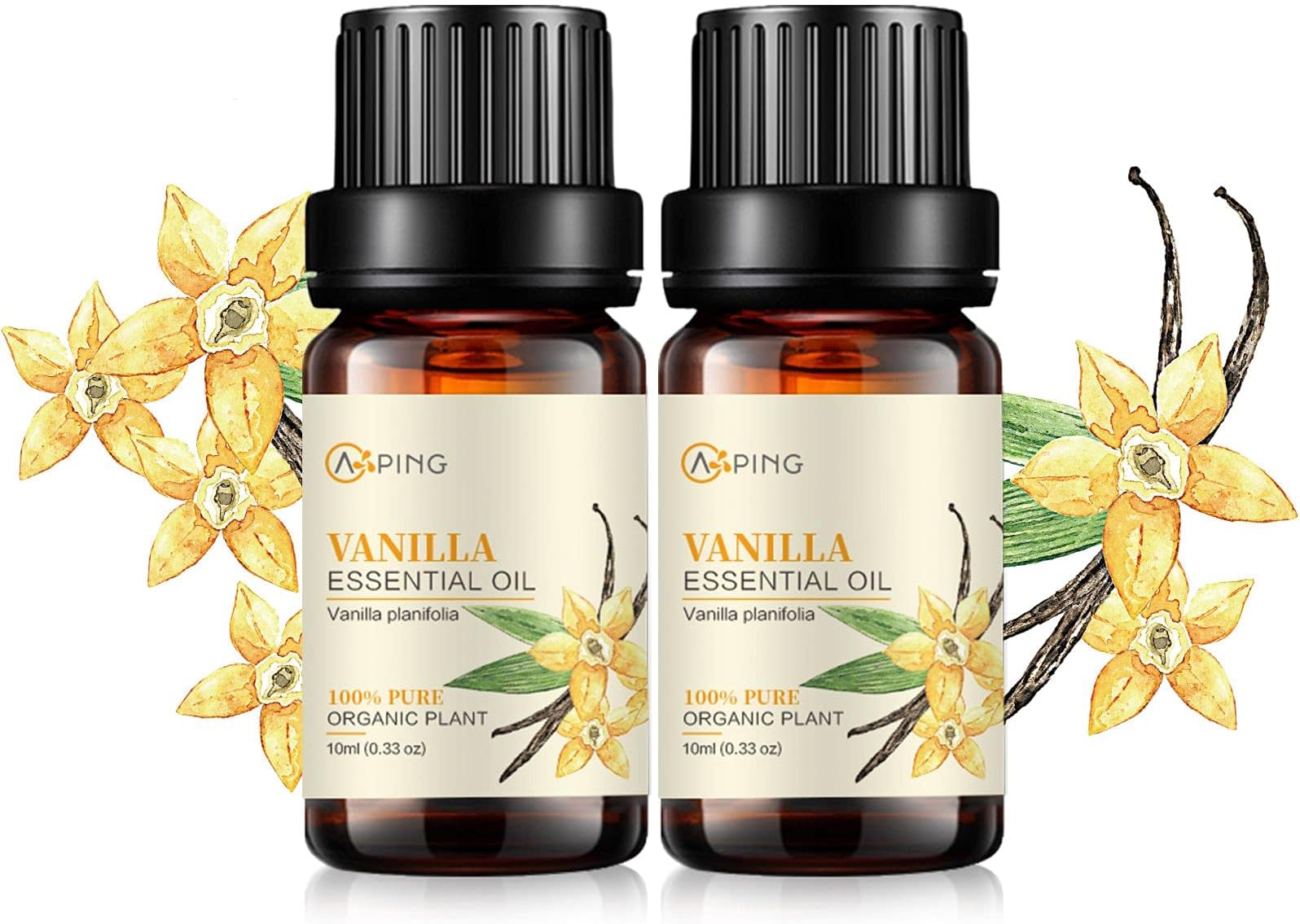 2-Pack Vanilla Essential Oil - 100% Pure Organic Natural Plant (Vanilla planifolia) Vanilla Oil for Diffuser, Aroma, Spa, Massage, Yoga, Perfume, 2x10ML