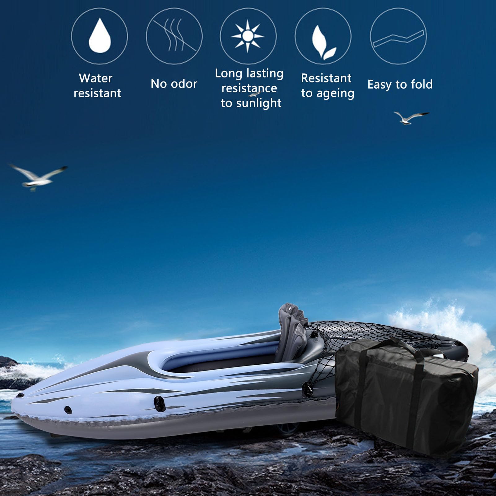 Kayak Hinchable, 1 Persona PVC UV Proof Kayak Hinchable Portátil con Bomba de Mano y Bolsa de Transporte rgonómico Alto Asiento de Espalda Fácil Plegable Blow Up Canoa Barco