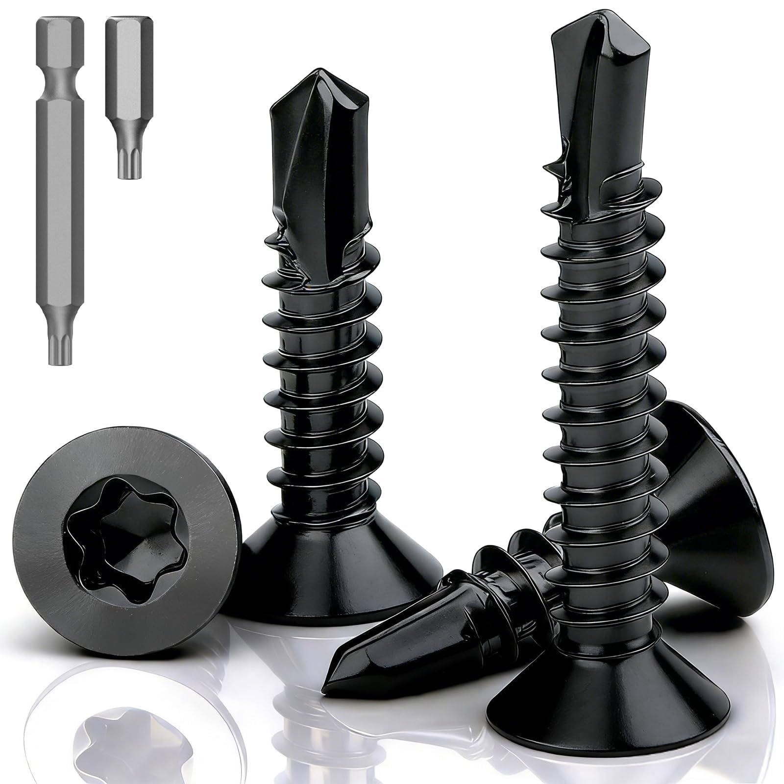 100 sztuk wkrętów samowiercących ze stali nierdzewnej M4,2x32 mm, wkręty samogwintujące Torx, stal nierdzewna 410, wkręty do blachy, DIN 7504, z łbem wpuszczanym, samowiercące, czarne, z łbem