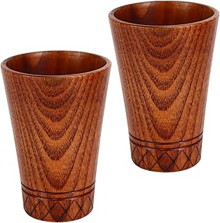 Koqye 2 Pack 300ML Wooden Tea Cups - Handmade Natural Wood Cup for Coffee, Tea & Hot Drinks, Wooden Portable Cup Outdoor Coffee Mug for Home Office