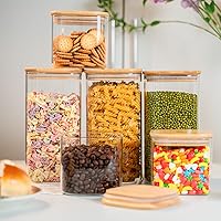 Vista 5 de YUNCANG Glass Storage Jars 27oz [Set of 6],Clear Glass Food Storage Containers with Airtight Bamboo Lid Stackable Kitchen Canisters for