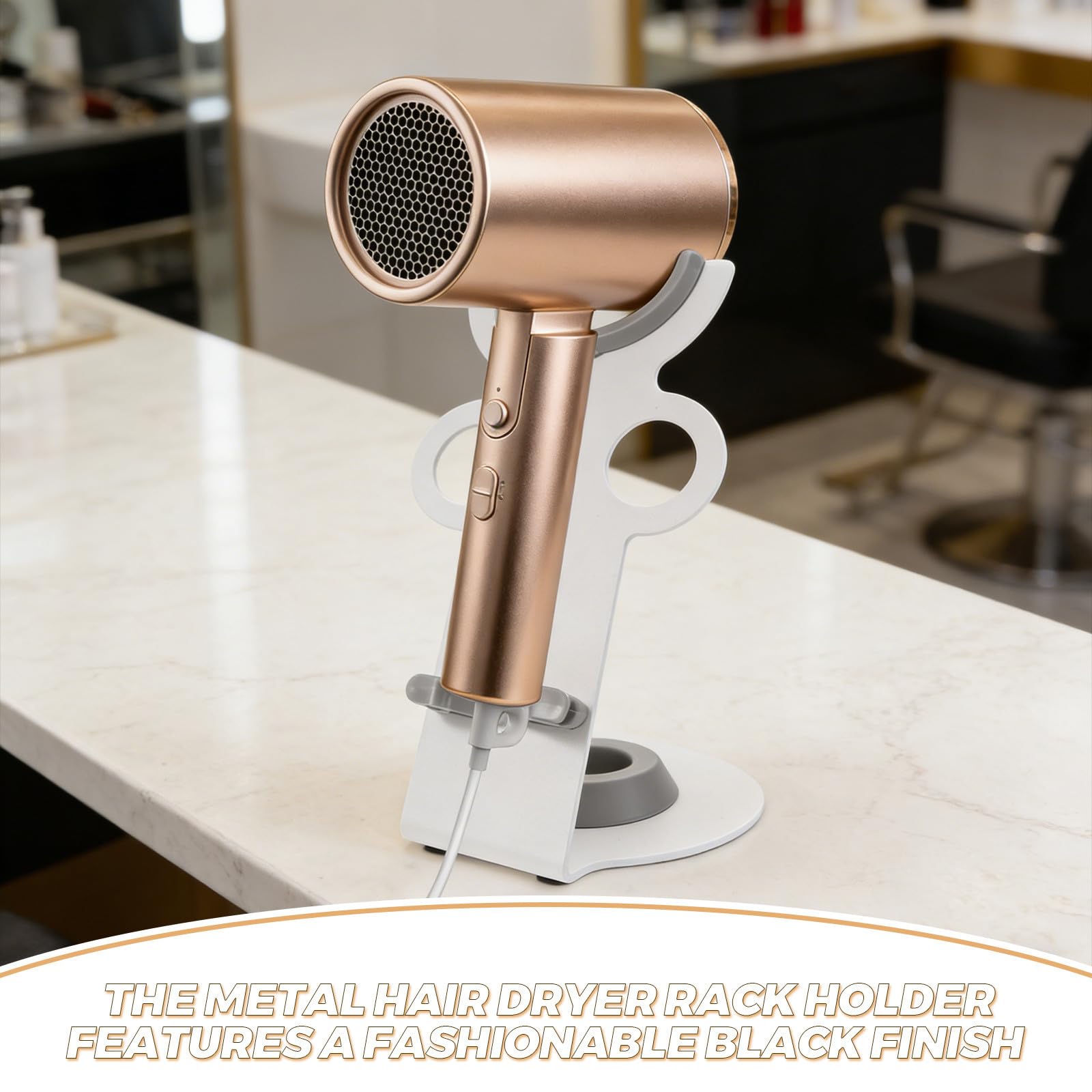 LALAFINA Soporte Organizador para Secador de Pelo, Soporte para Secador de Pelo de Escritorio, Metal y Plástico, Blanco, sin Taladro, para Estación de Salón y Baño