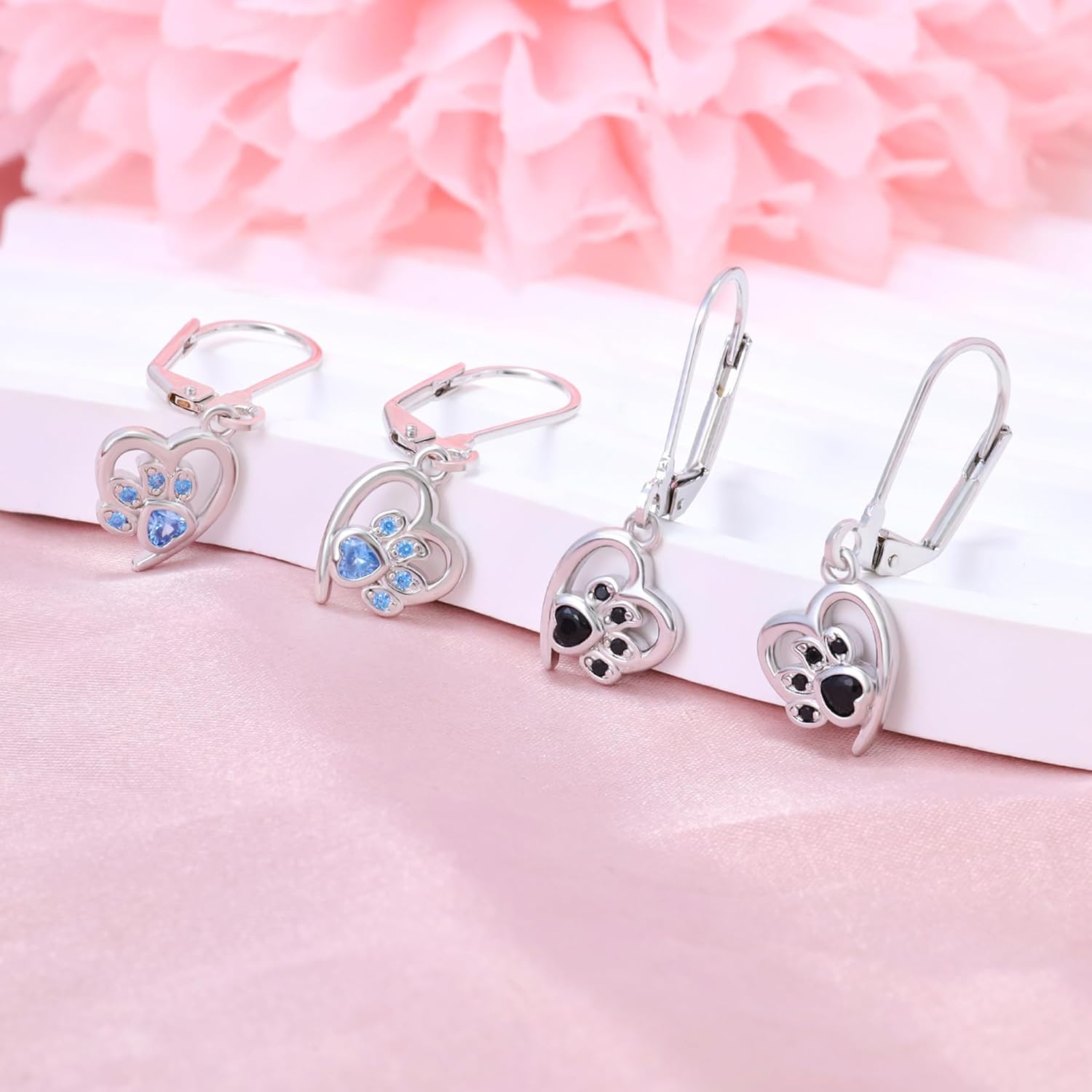 Black CZ Paw Print Dangle Drop Earrings for Women Shiny Cubic Zirconia Puppy Paw Cat Leverback Earrings Cute Animals Tiny Hoop Hooks Earrings Birthday Christmas Piercing Jewelry Gifts - Image 5