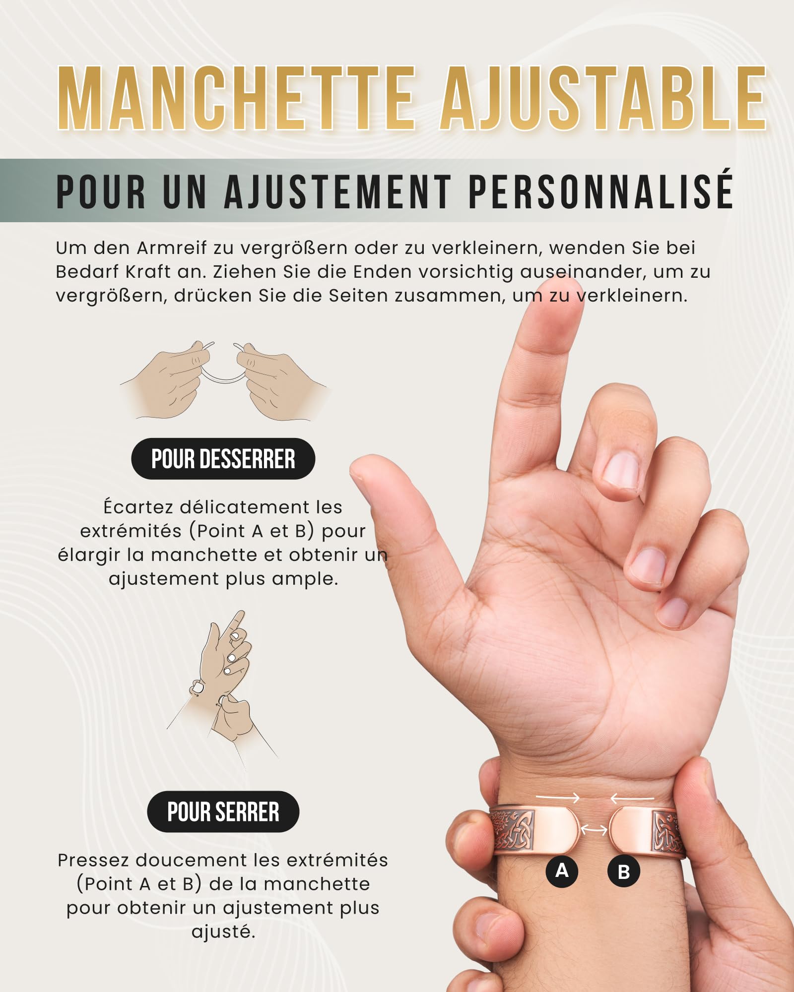 MagnetRX® Bracelet Magnétique En Cuivre Pur Pour Homme - 6 Aimants Puissant (3500 GAUSS Par Aimant) Bijoux Aimanté En Cuivre - Manchette Réglable