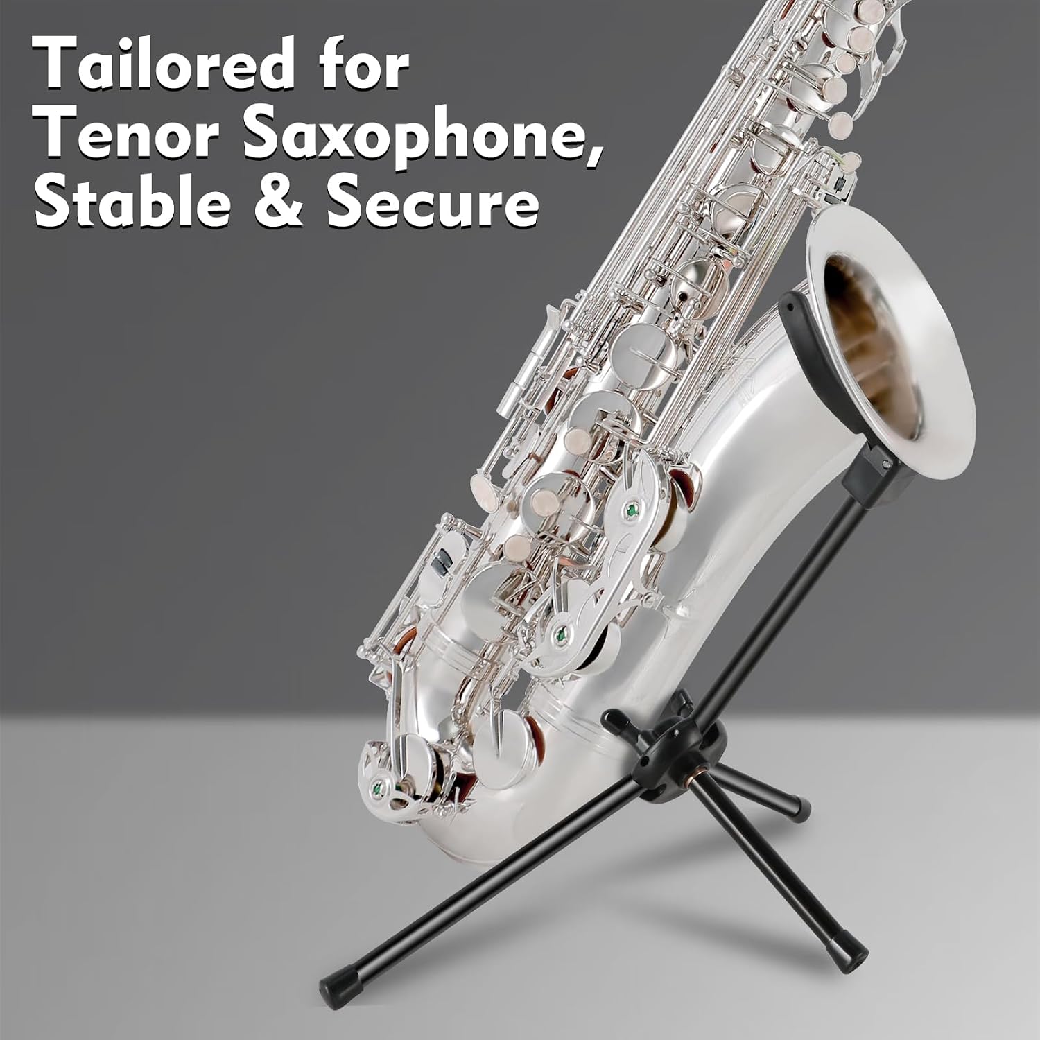 EASTROCK Tenor Saxophone Stand, Foldable Portable Metal Sax Stand with Non-Slip Feet and Padded Holder, Compact Tripod Design for Tenor Sax-Black image 3