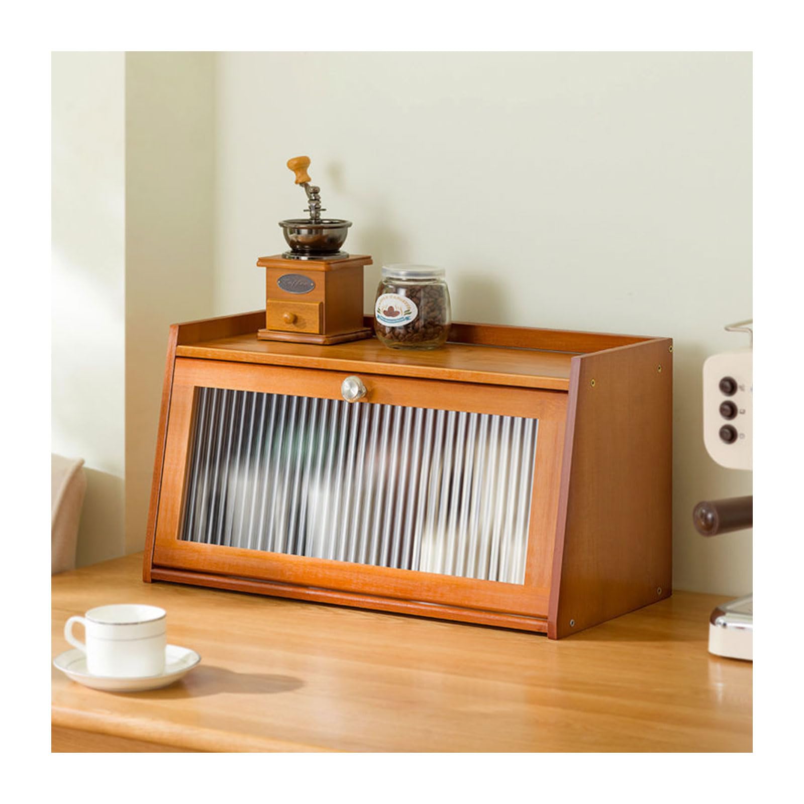 Dxcaicc Wooden Storage Containe,Farmhouse Bread Organizer,Bread Box for Kitchen Countertop,Countertop Utensils Keeper,Wooden kitchen Storage Cabinet,Pantry,Cupboard,Brown,1Layer