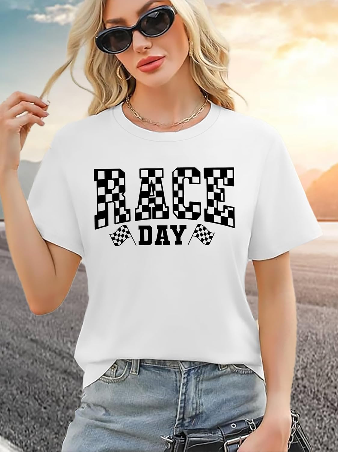 Racing Shirts for Women Checkered Flag Graphic Printed T-Shirt Race Lover Tshirt Race Day Short Sleeve Tops - Image 2