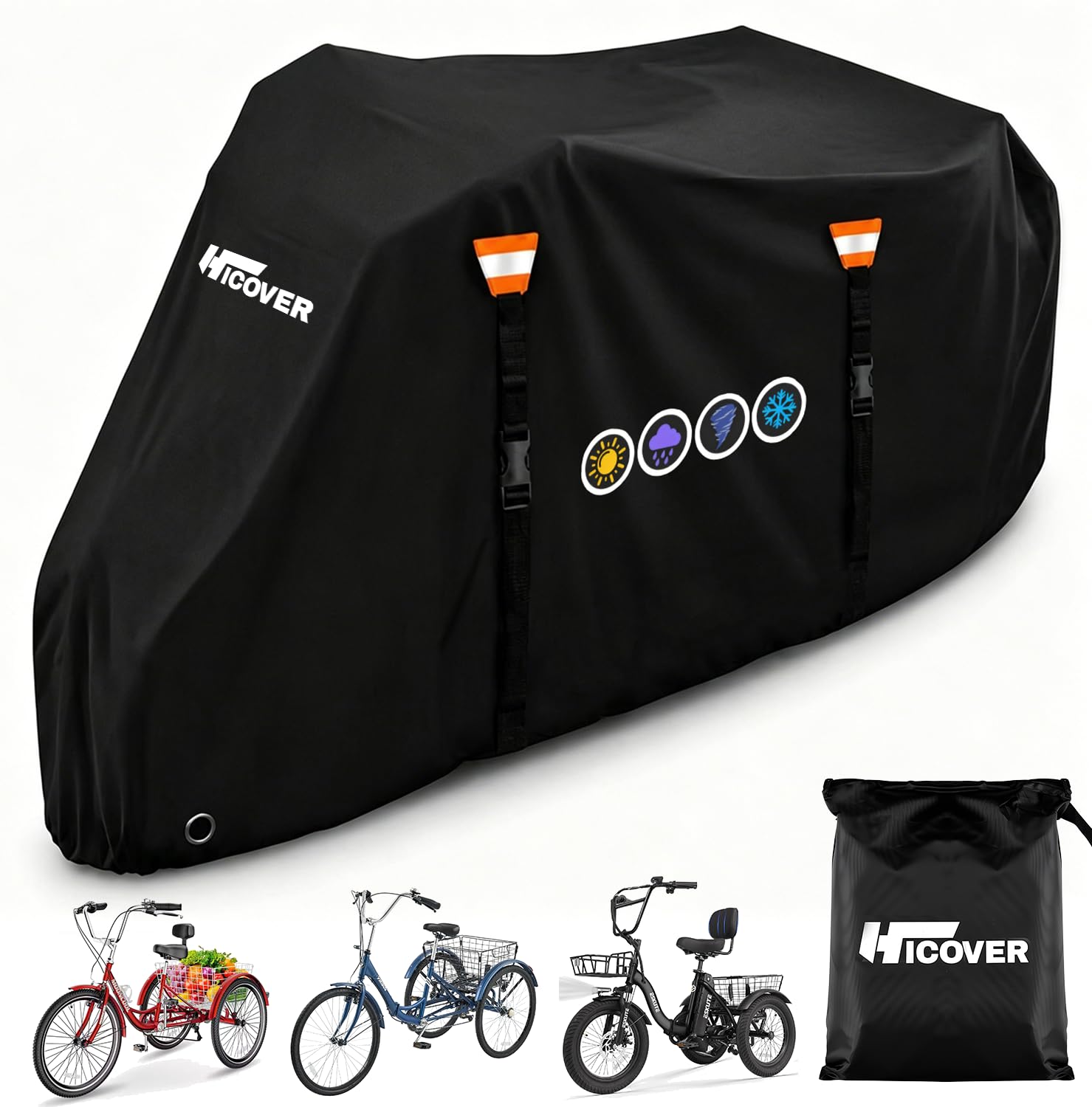 Hicover 600D Adult Tricycle Cover Waterproof Heavy Duty with Lock Hole