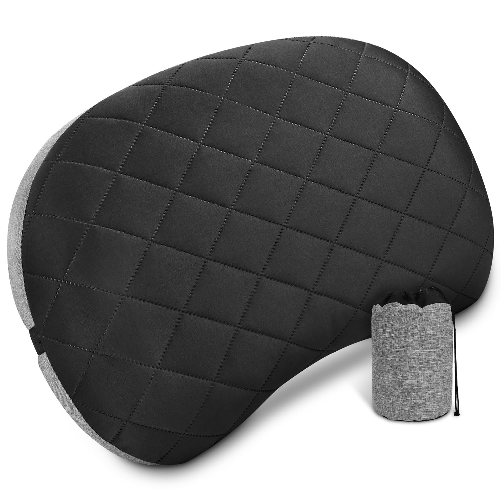 Beugo Camping Pillow, Inflatable Travel Pillow with Removable Pillowcase for Camping Beach, Blow Up Pillow for Adults Kids, Comfortable Ergonomic Air Pillow for Neck & Lumbar Support, Black