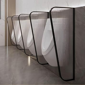 Urinal Screen Toilet Partition,Urinal Partition Protection Screen Urinal Partition Divider Screen, Indoor Divider Room Frosted Glass Panel W/Matel E, Freestanding Wall Di-Black Wrought-a-2 piece