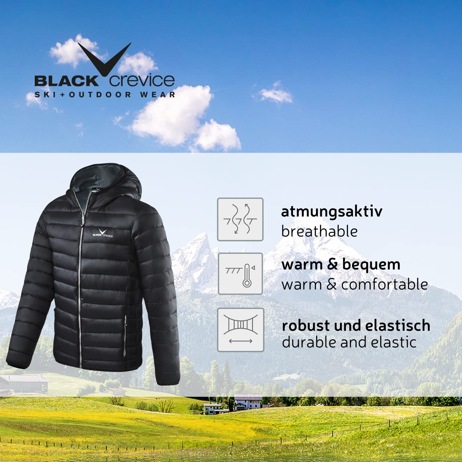Black Crevice Herren Steppjacke I leichte Steppjacke in verschiedenen Farben & Größen I wind- & wasserabweisend Herren-Jacke I Steppjacke mit Kunstfaserfüllung I Steppjacke mit Kapuze