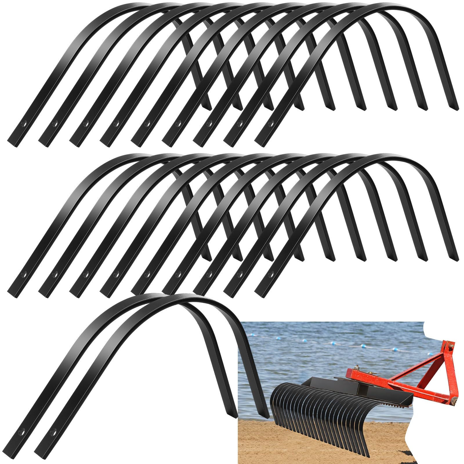 Blulu Lot de 24 dents de râteau Rock de 2,5 x 0,6 cm, un boulon de rechange pour râteaux paysagers, dents de râteau à palourdes traitées thermiquement, pour l'entretien et la restauration du matériel