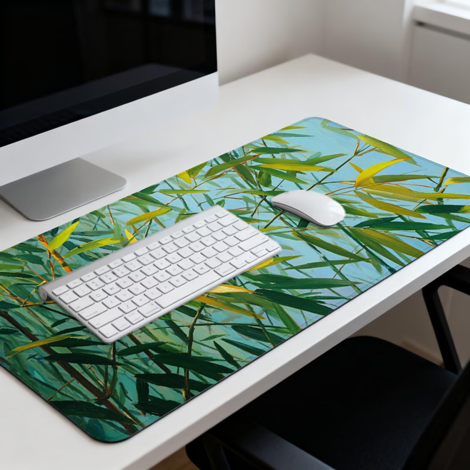 Zielona podkładka pod mysz XXL 1000 x 500 mm bambusowa podkładka pod mysz na biurko z wodoodporną powierzchnią i antypoślizgową podstawą, podkładka pod mysz do biura, komputera, poprawia dokładność i