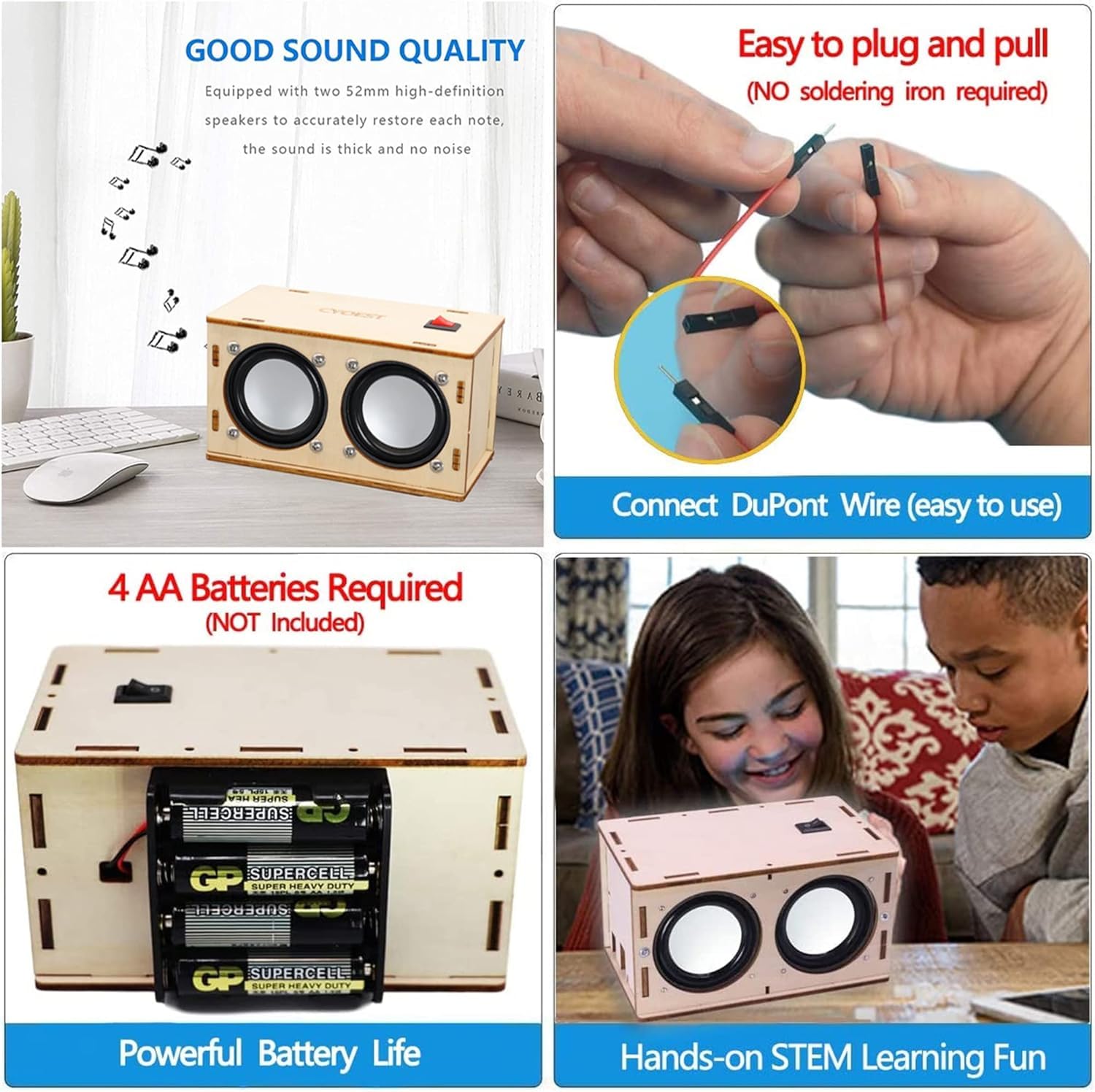STEM Projects for Kids & Adults Build Your Own Bluetooth Speaker - Science Experiment Electronics Kit, Black, Dual Speakers - Image 3