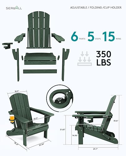 Miniatura 6 de SERWALL Silla Adirondack plegable ajustable verde