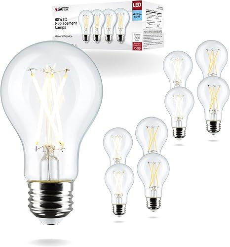 Satco S12465 8A19CLLEDE269504PK120V, 8 Watt A19 LED Clear 5000K Medium Base 120 Volt for use at Residential, Hospitality, Retail, Education