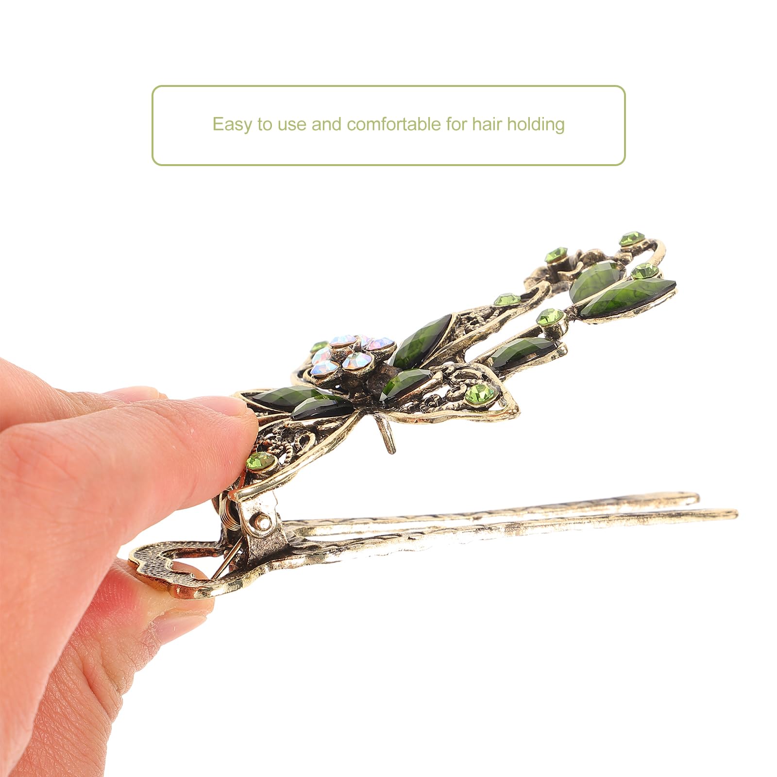 Vintage Green Flower Crystal Hair Clips - Retro Alloy Hair Barrettes for Women Lightweight and Comfortable Accessories - Image 3