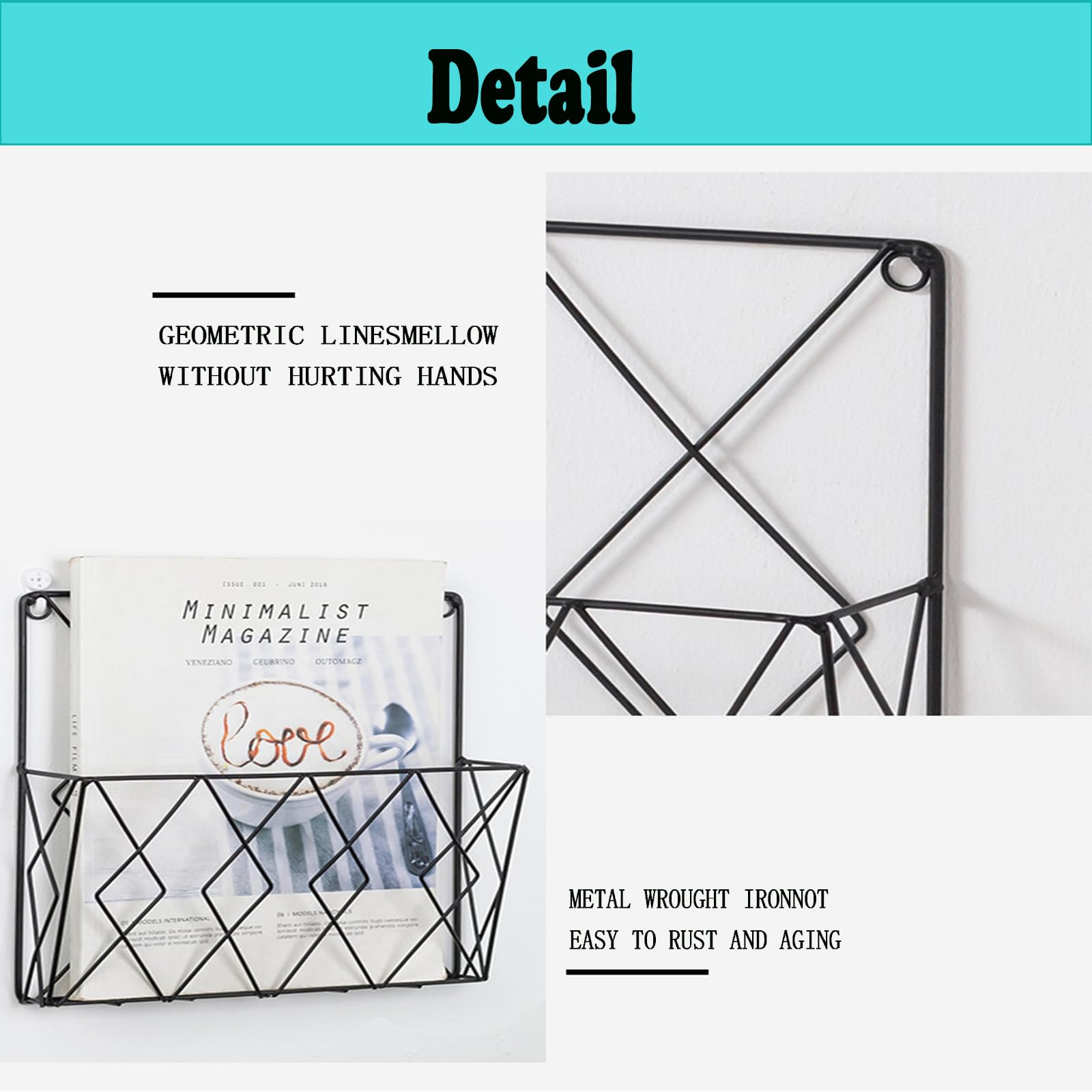 Estantería de pared, estantería, revistero montado en la pared, revistero de metal, soporte para periódicos, cesta de pared, soporte para revistas de hierro, para oficina, salón (dorado)