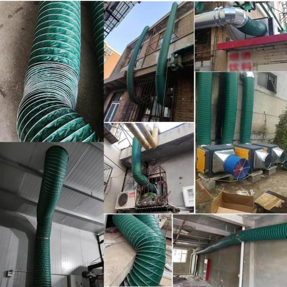 Manguera de ventilación flexible de repuesto de 200 mm, tubo de ventilación verde para cocinas, baños, talleres, invernaderos, soluciones de flujo de aire de 6 m