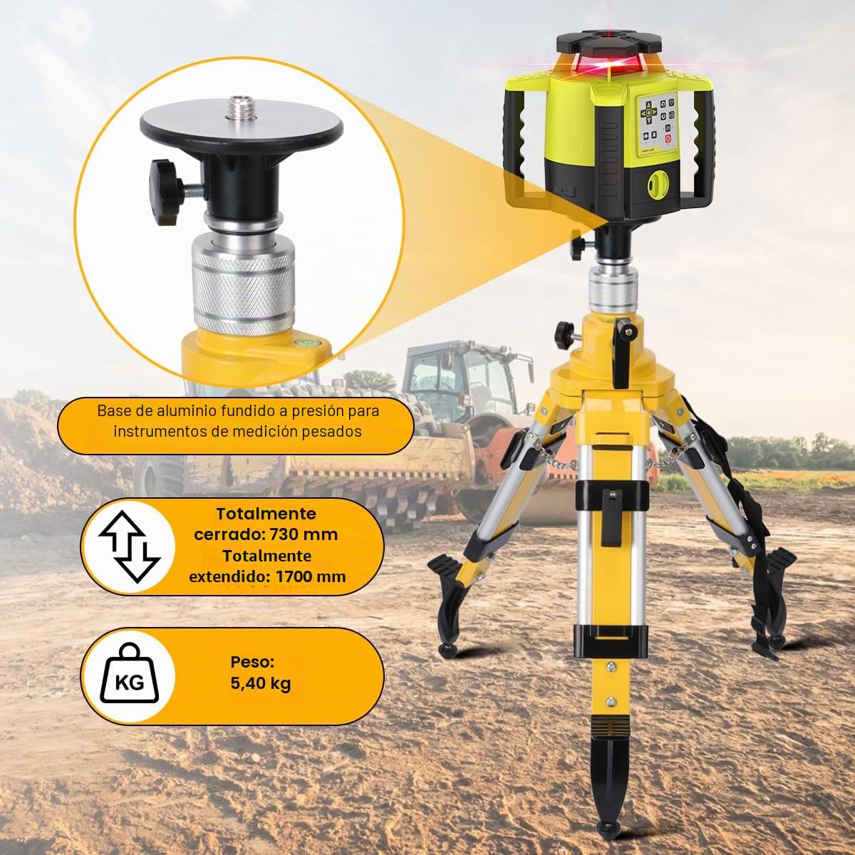 Trípode elevador para nivel láser, trípode de topografía con patas ajustables, trípode de nivel láser ajustable para instrumentos de topografía, láseres giratorios cruzados