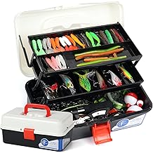 Grande bo&icirc;te &agrave; p&ecirc;che &agrave; 3 couches avec manche inclus،kit de leurres de p&ecirc;che de 368 pi&egrave;ces contenant des pinces،des crankbait, des crochets, des poids et des accessoires, des cadeaux de leurre d'app&acirc;t pour &eacute;quipement de p&ecirc;che pour hommes Bass Freshwater Noir Blanc