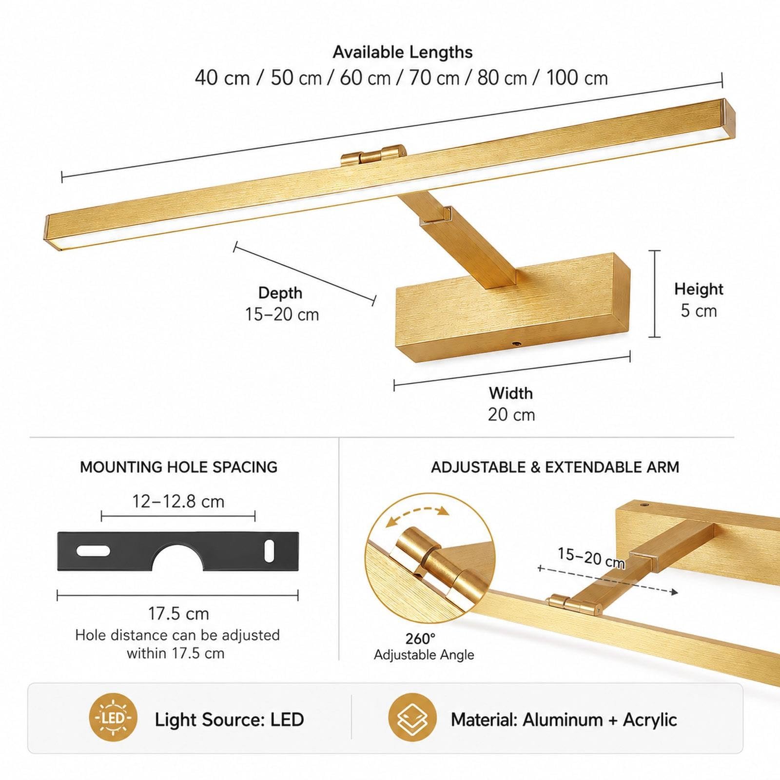 Lampada specchio bagno retrattile stile americano lineare dorata