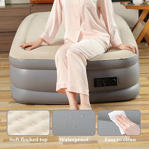 Miniatura 3 de Colchón de aire individual con bomba incorporada, inflado rápido de 2 minutos, altura elevada de 16 pulgadas, soporta hasta 650 libras, para