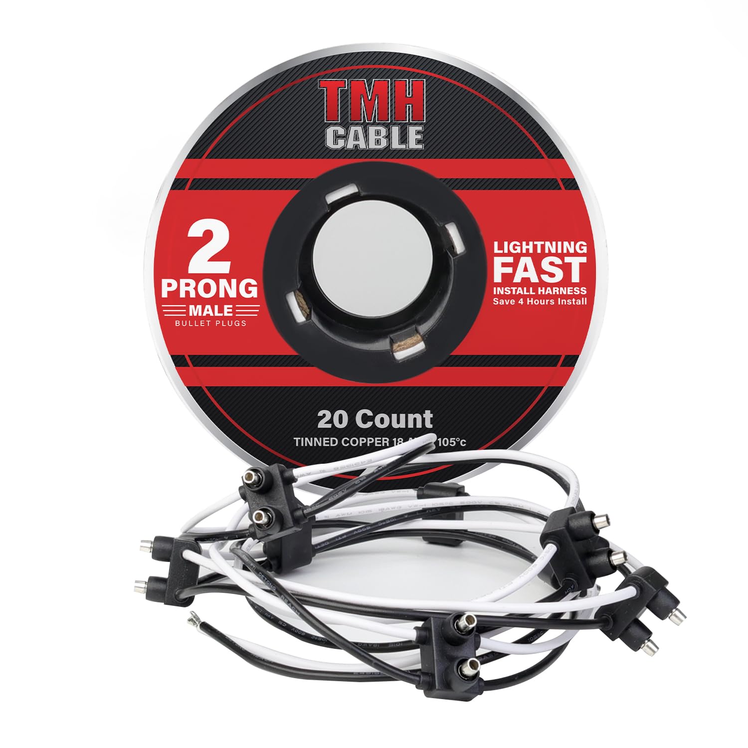 TMH 100 Count of “2-Prong Male” Wire Harness Roll 18 Gauge - 6" Spacing Double Male Bullet Plug for LED Marker Clearance Lights Quick Hassle-Free Installation