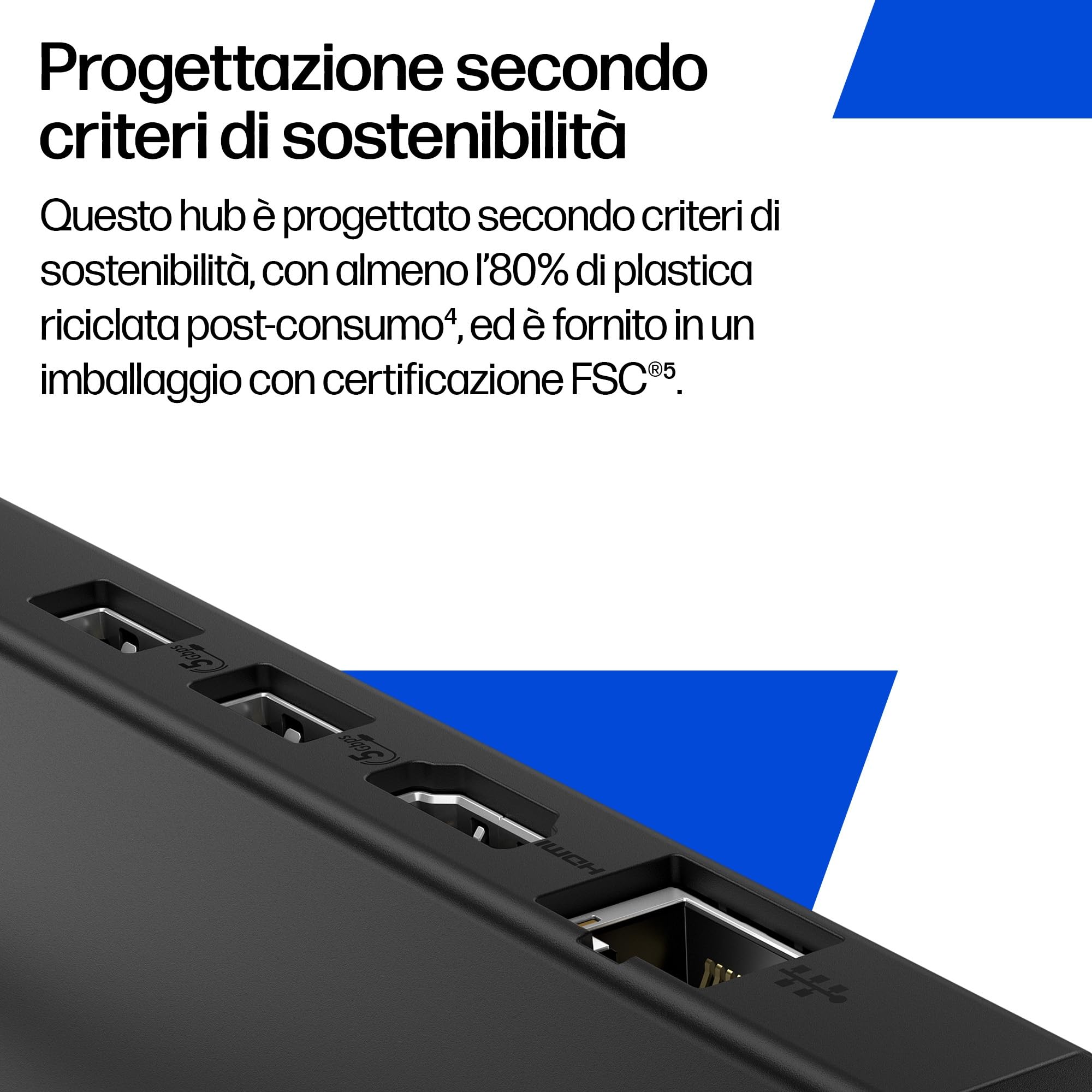 HP USB-C Hub Portatile, 4K HDMI, 5 Porte, HDMI 2.0, Ethernet, PD 65W, Nero | Più connessioni ovunque per professionisti e studenti: collega monitor 4K, rete cablata e accessori con un solo hub USB-C