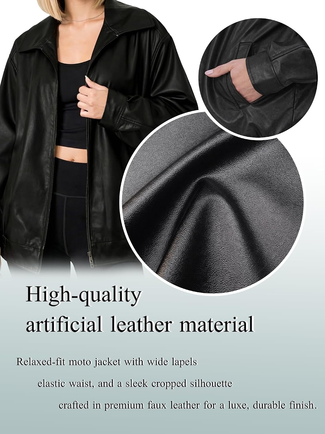 Women's Oversized Faux Leather Jacket Coat Fashion with Pockets Locomotive Style