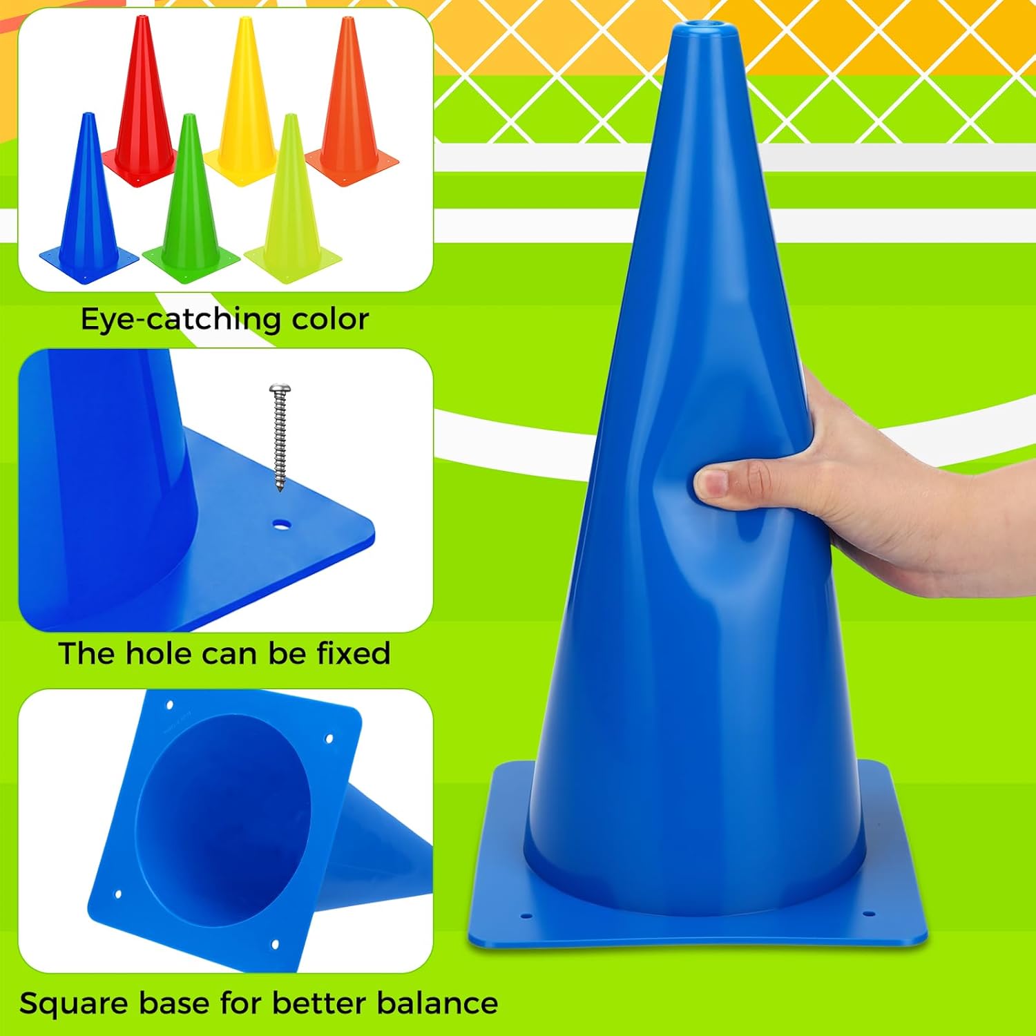 Reginary 12 Pcs 15 Inch Traffic Cones, Road Safety, Plastic Cones for Parking Lot Driving Training, Soccer Basketball Drills Indoor Outdoor Activity Festive Event