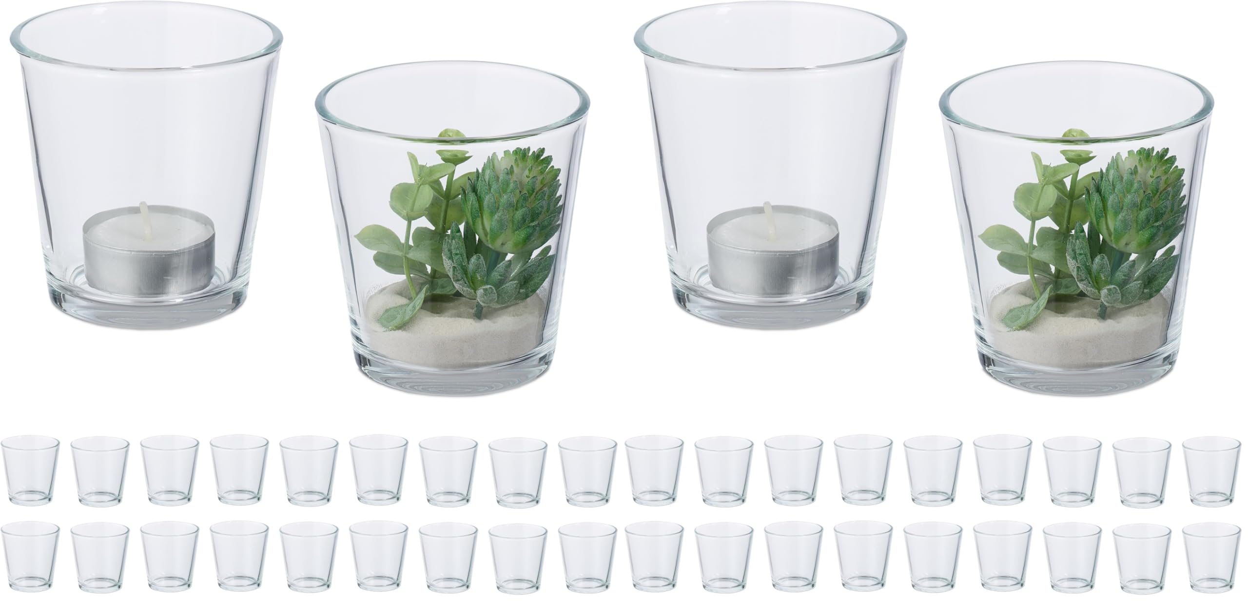 Relaxdays Teelichtgläser, 20er Set, Teelichthalter Glas, Tischdeko, H x D: 7,5 x 7,5 cm, Kerzengläser, transparent (Packung mit 2)