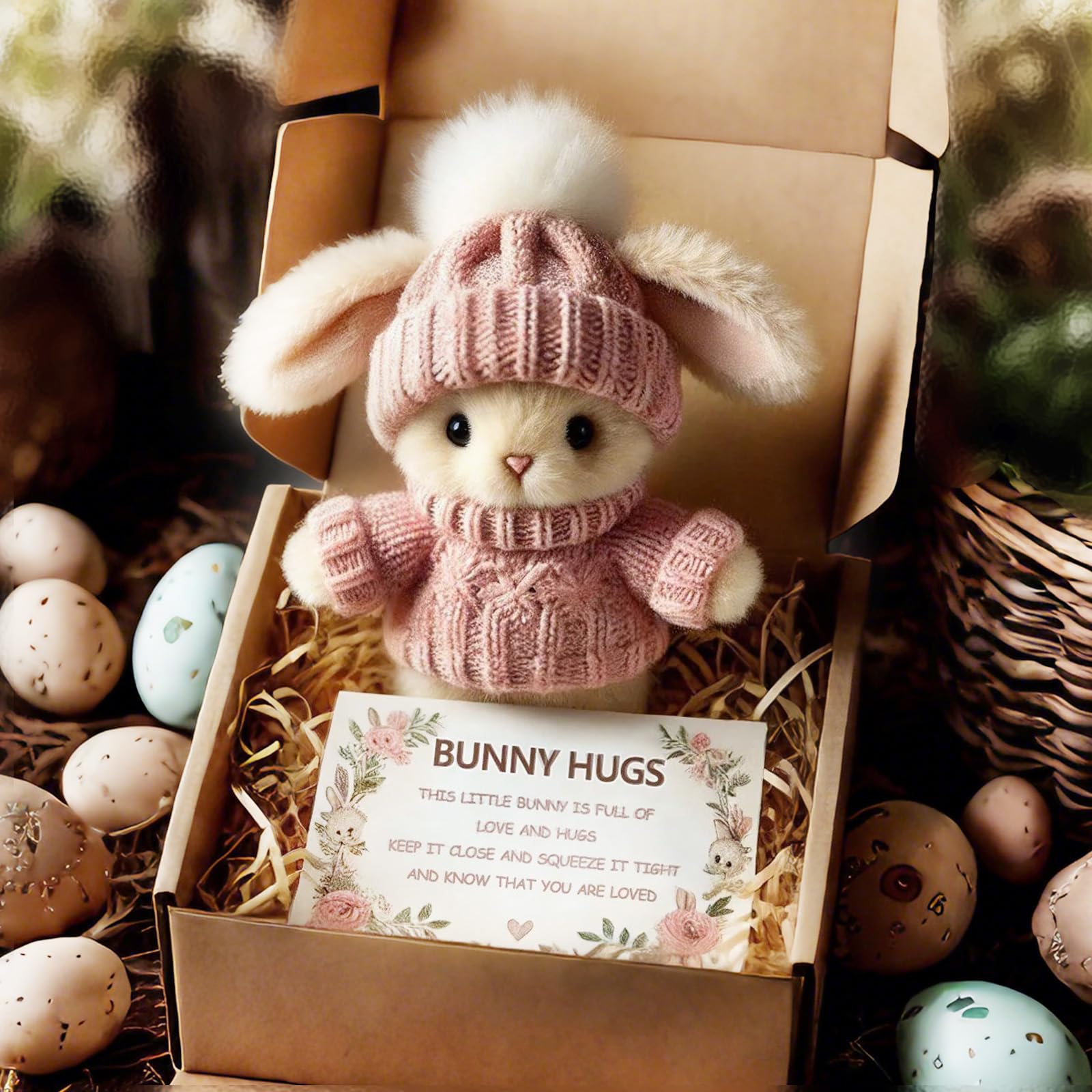 Mini Bunny Easter Gift 2026 New Mini Rabbit Inspirational Easter Gifts for Women Men Emotional Motivational Bunny Decor