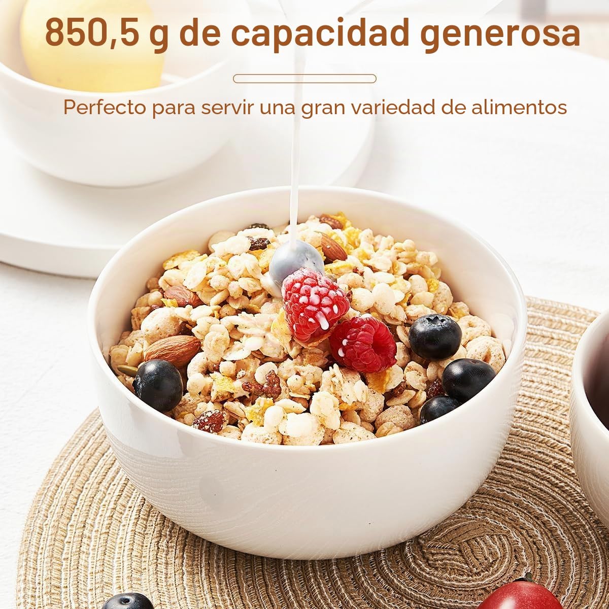 Jassceram Juego de 6 cuencos grandes de cerámica de 800 ml para sopa, avena, tazon cereales, ensalada, pasta, lavavajillas, microondas y horno, 6 pulgadas, color blanco