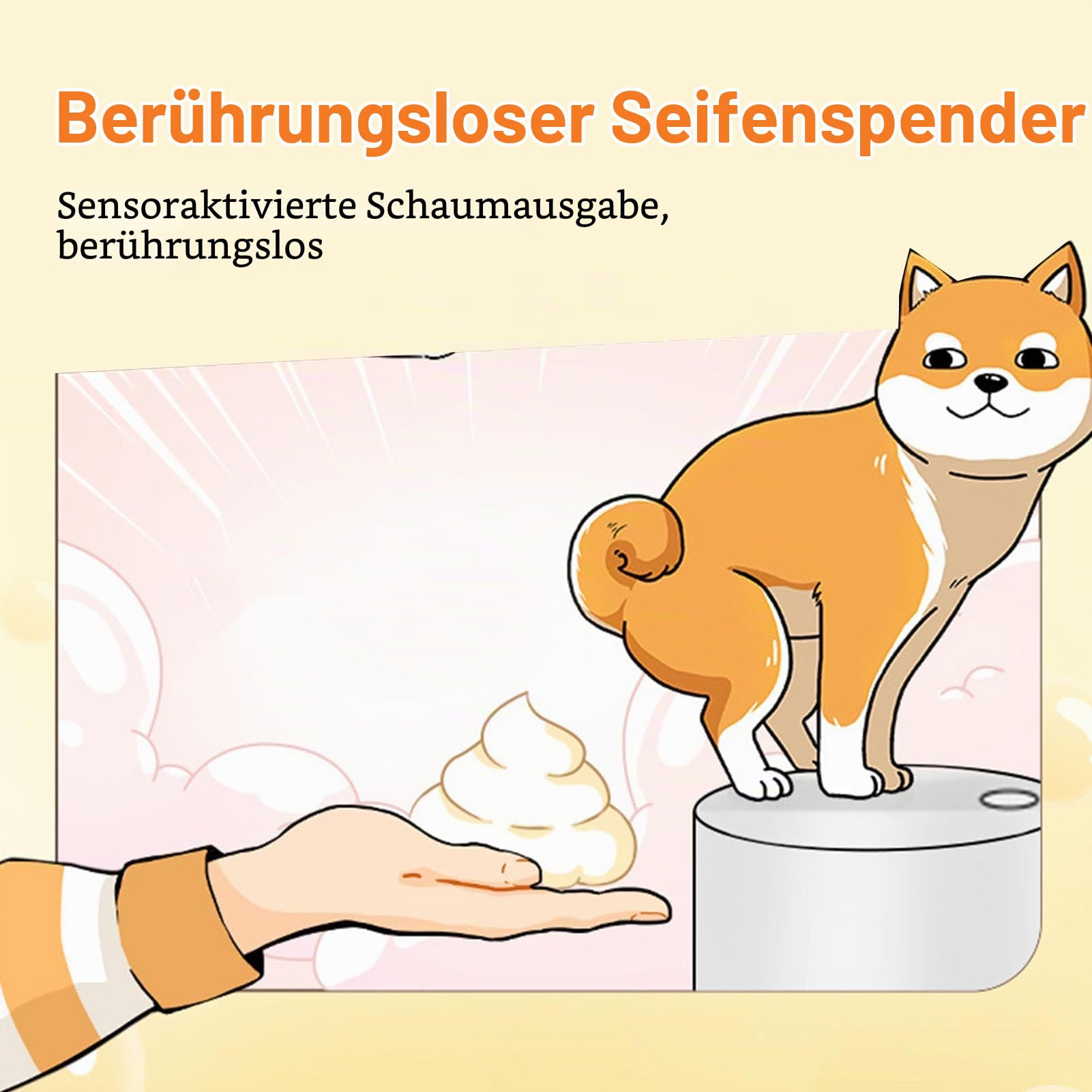 Bewinner Automatischer Seifenspender mit Schaumfunktion, niedliches Hundedesign, berührungsloser Sensor für Küche und Bad, batteriebetrieben, Einzugsgeschenk (Yellow)