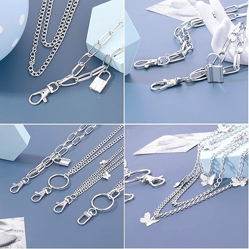 Miniatura 2 de Taouzi 6 piezas de pantalones de cadena tipo cartera con cierre de mariposa, jeans, cadenas de bolsillo, cadena punk, cadenas de hip hop, cadenas de