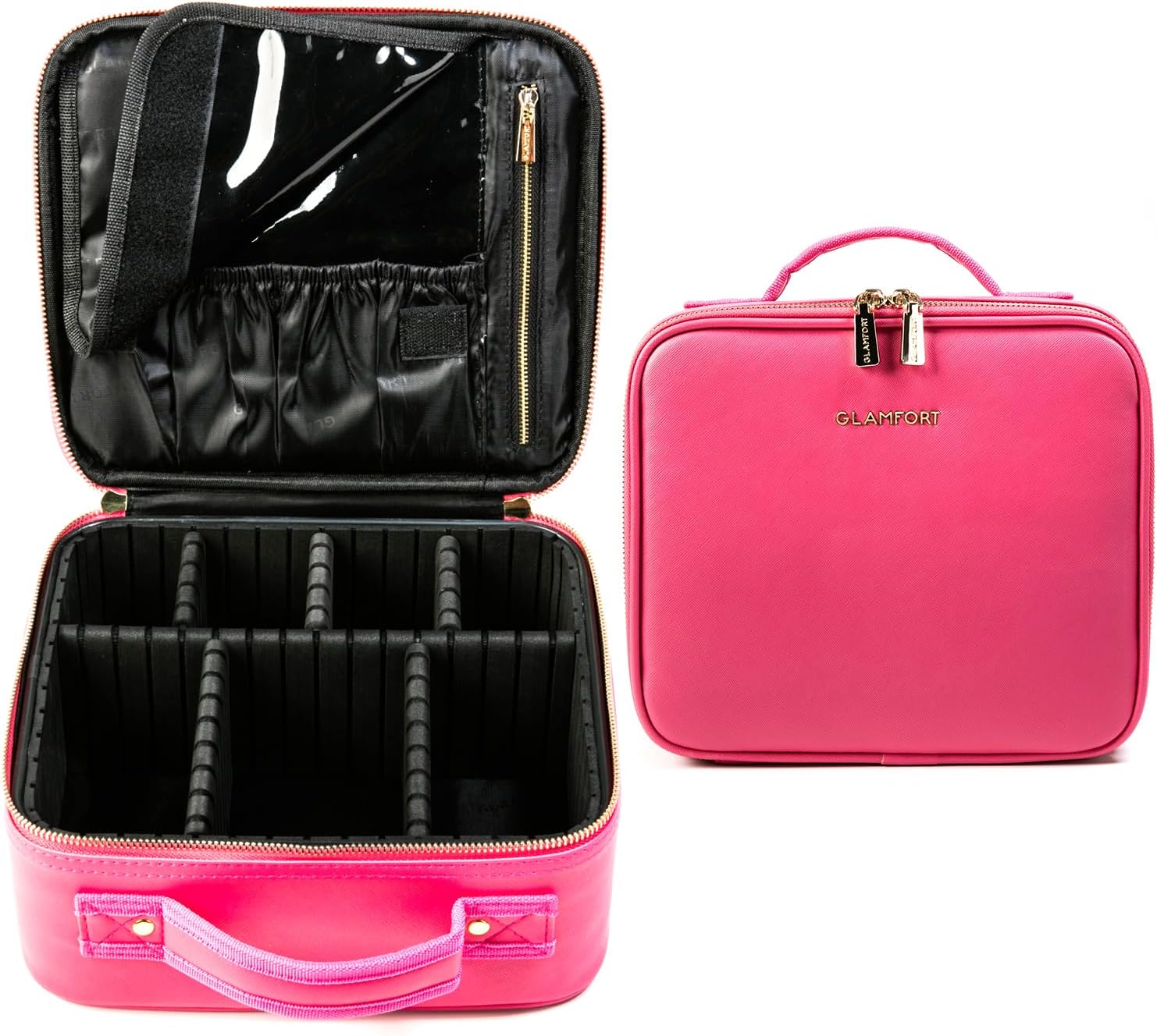 Portable Travel Makeup Bag - Makeup Case Organizer with Large Capacity and Adjustable Dividers for Cosmetics Makeup Brushes(S, Pink)