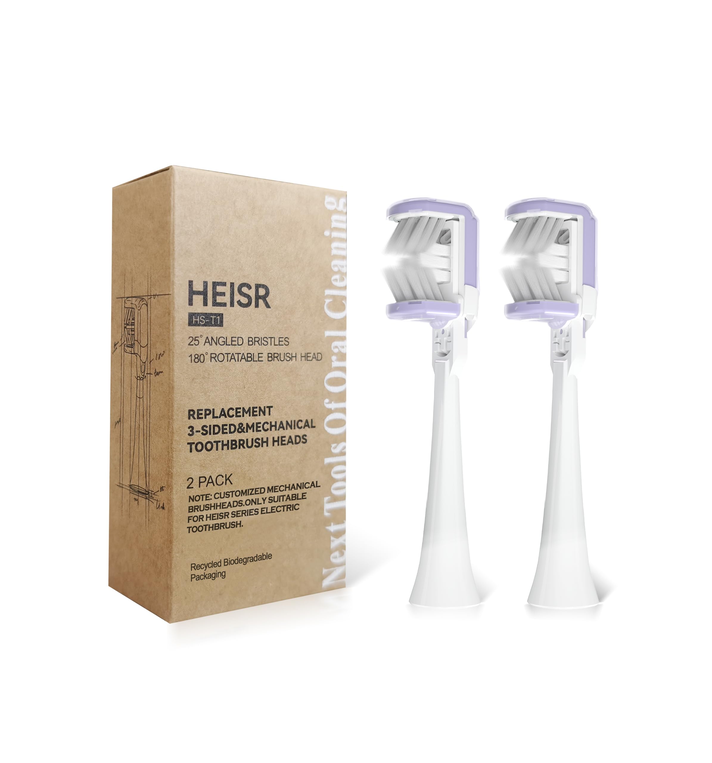 Heisr Premium Customized 3-Sided Ultra Clean Replacement Brush Heads, Innovative 180° Rotatable Mechanical Brush Head, 25° Angled Soft Bristles, for