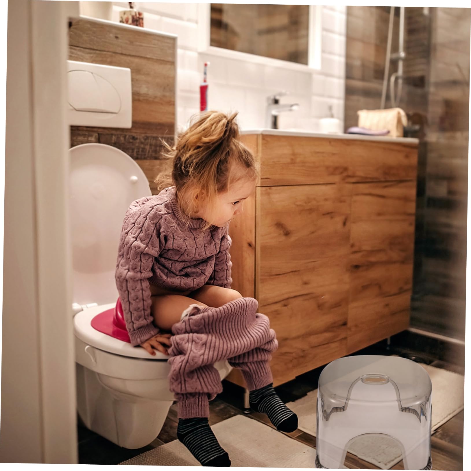 2 Stück Kunststoff Trittschemel für Kinder, Robuster Haushaltsstuhl | Transparent Grau, Leicht und Stabil, Geeignet für Dusche und Eingangsbereich
