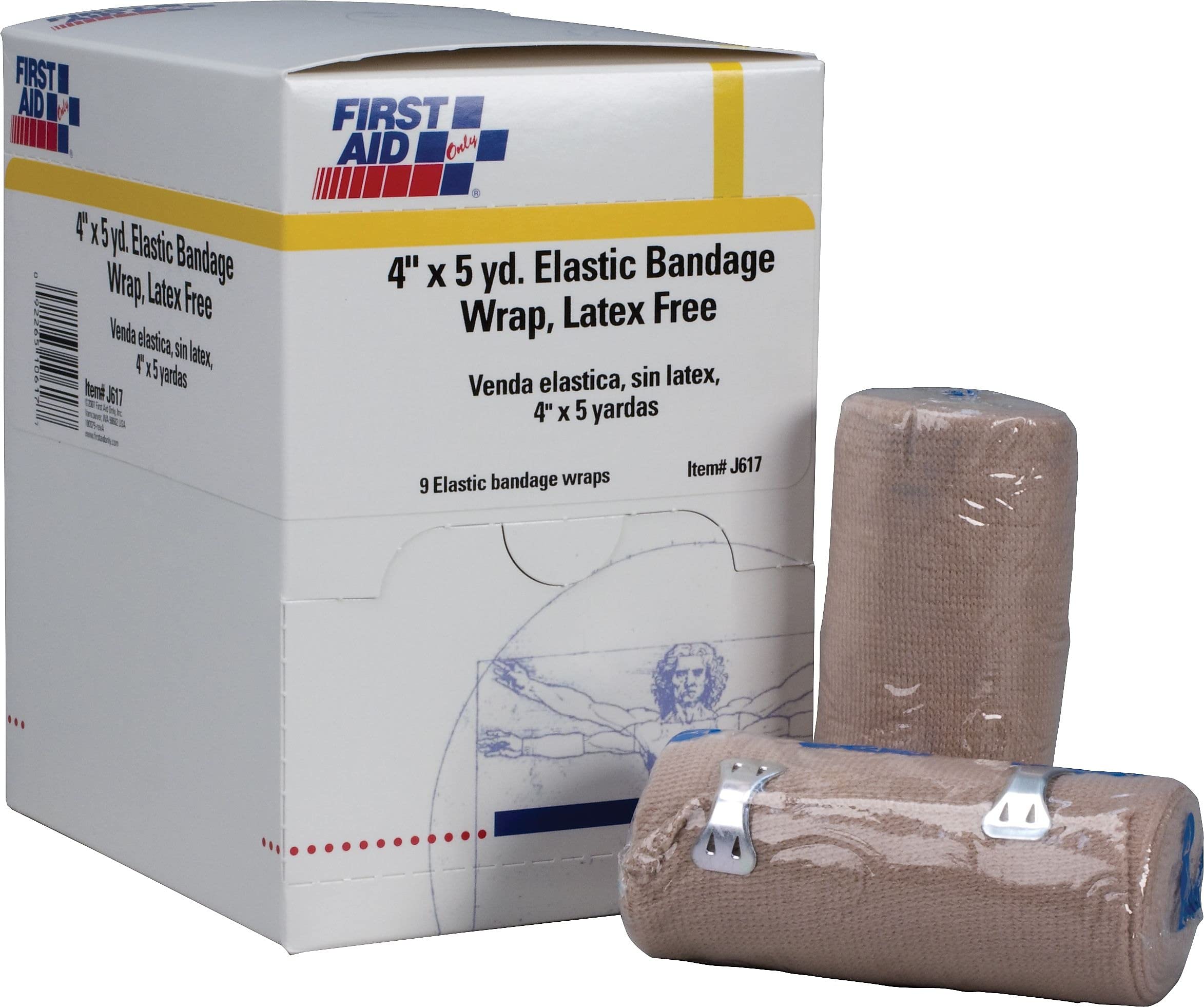 First Aid Only 5-903 Elastic Bandage Wrap with 2 Clips, 5 yds Length x 4 Width