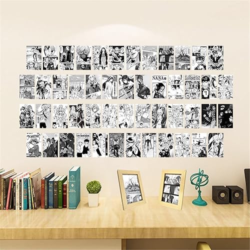 Miniatura 5 de Qintt Kit de collage de pared blanco y negro de 50 piezas, imágenes estéticas en blanco y negro, póster de anime, colección de fotos de manga,