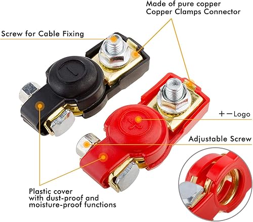 Miniatura 3 de Terminales de batería, conectores de abrazaderas de cable de batería de automóvil, negativo y positivo, cobre, cubierta de plástico, buen contacto,