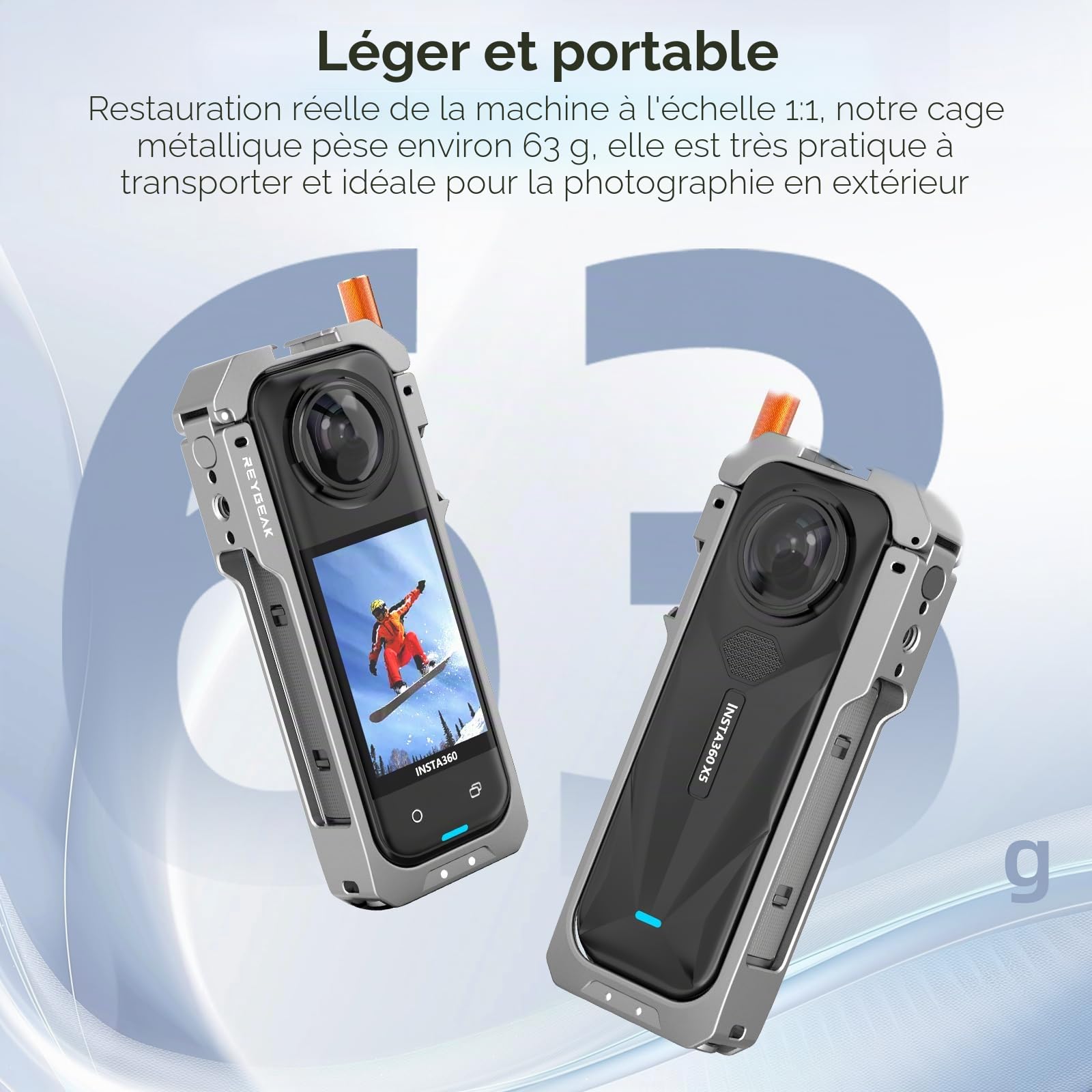 REYGEAK pour Insta360 X5 Cadre d'utilité,Cage de caméra en Aluminium pour Insta360 X5,Boîtier Protecteur avec Couvercle de lentille en Silicone,Boîtier Protecteur avec 1/4 Fil Doits pliants