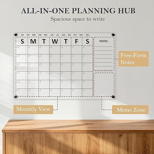 Miniatura 4 de Calendario acrílico para pared, pizarra de borrado en seco, planificador semanal de 24 x 16 pulgadas, tablero montado en la pared, pizarra blanca