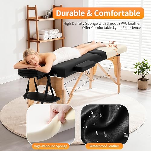 Miniatura 5 de Mesa de masaje portátil, cama de masaje para spa de altura ajustable, 77 pulgadas de largo x 28 pulgadas de ancho, plegable en 2, hecha