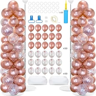 2 Sets Adjustable Balloon Column Stand Kit with Bases(Rose Gold Confetti)